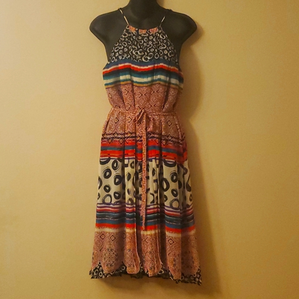 Donna Morgan Pleated Halter Dress Womens 2 Floral Maxi Lined Anthropolog…